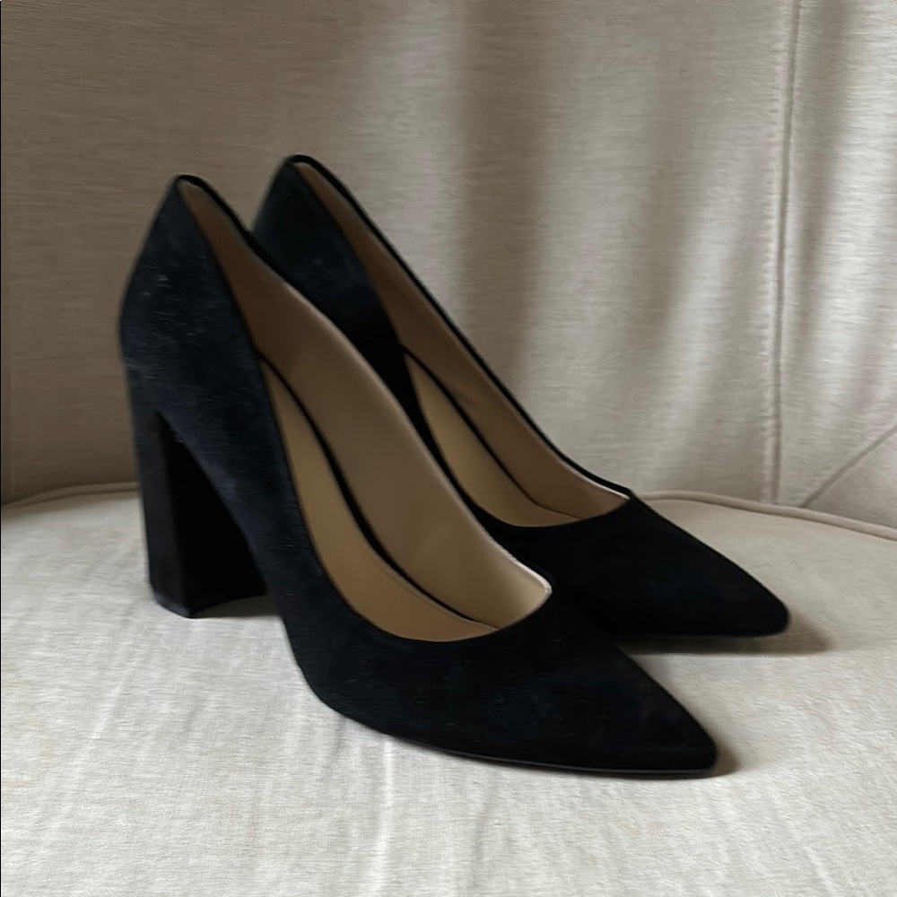 Nine West Cara Pump in Black Suede with Block Heel